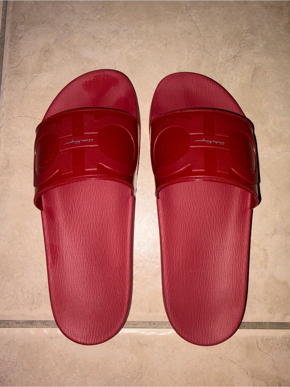 Salvatore Ferragamo Red Logo Slide Sandals - Picture 2 of 3